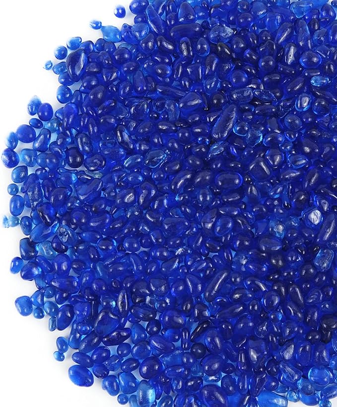 Lustering Decorative Round Glass Marbles and Pebbles - Glass Gems for Fire Pit Crafts, Resin Art, Vase Filler, Fish Tank, Aquarium Decoration - 3-6mm, 1-Pound Cobalt Blue