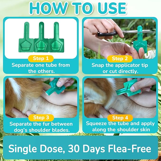 Flea and Tick Prevention for Dogs, 6-Month Supply Dog Flea and Tick Treatment Drops, Topical Fast-Acting Dog Treatment for Medium Dogs Up to 23 to 44 lbs