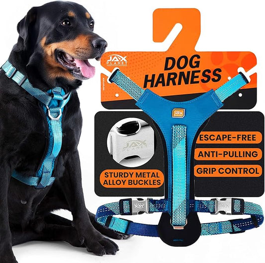 No-Pull Dog Harness with Handle - Escape Proof, Anti-Pulling, Grip Control, Multi-Angle Reflective for Safe Walks & Training, Easy On & Off, Metal Buckle–Pet Harness, Medium/Large Dogs- H3- Blue
