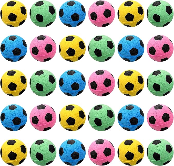 Skylety 32 Pieces Cat Soccer Balls Foam Sponge Football Cat Interactive Cats Soccer Toy Sports Ball for Kitten Pet