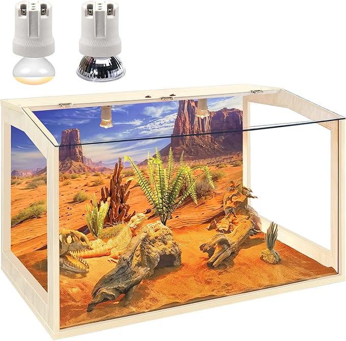 Bearded Dragon Tank, Reptile Enclosure, Snake Tank, Reptile Terrarium, Built-in Light Fixtures with Switch, (23 Gallon, 24" Long, Clear Acrylic Roof)