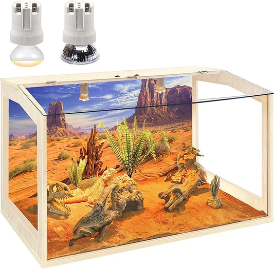 Bearded Dragon Tank, Reptile Enclosure, Snake Tank, Reptile Terrarium, Built-in Light Fixtures with Switch, (23 Gallon, 24" Long, Clear Acrylic Roof)