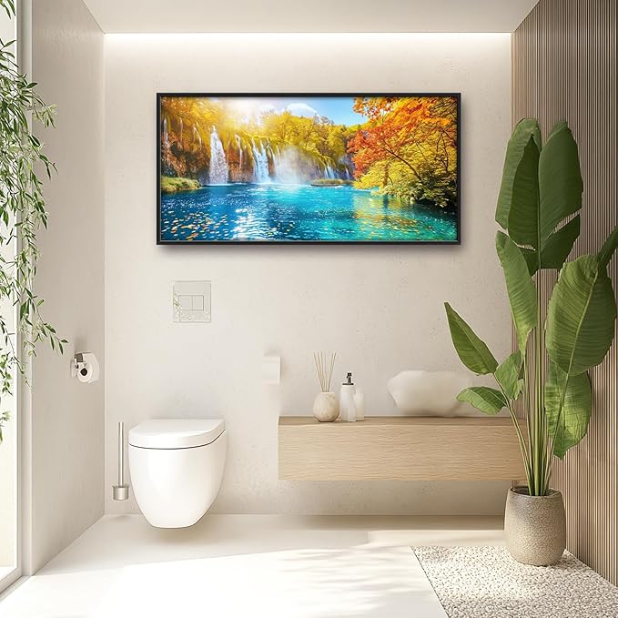 Extra Large Waterfall Lake Framed Wall Art for Living Room,Oversized Fall Autumn Tree Landscape Pictures Wall Decor,Nature Canvas Print Painting Modern Artwork Bedroom Office Bathroom 60L" x 30W"