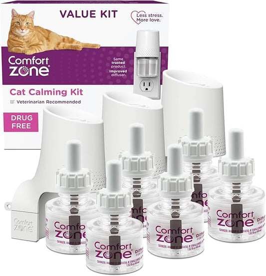 COMFORT ZONE Value Kit: 3 Cat Calming Diffusers & 6 Refills; Cat Pheromones Help Anxiety; Reduce Stress, Urine Marking, Scratching