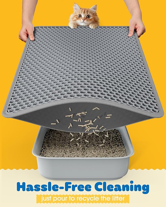 Cat Litter Mat - 46'' x 35'' Small Litter Trapping Mat, Easy to Clean Litter Box Mat, Waterproof, Urine-Proof, Non-Slip Kitty Litter Mats for Floor, Grey