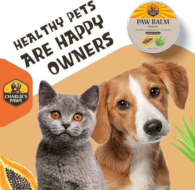 CHARLIE'S PAWS Paw Balm for Dog and Cat Paw Pad Balm Dog Nose Balm Cat Butter Paw Moisturizer Protect Dry Cracked Paw Foot Paw Elbows with 100% Natural Oil 3.5 Oz (Aloe & Vanilla)