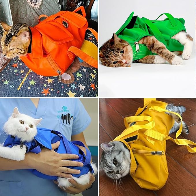 HDKUW Cat Grooming Bag,Foldable Travel Carrier for Cats,Anti-Bite Anti-Scratch Cat Grooming Restraint Bag,Pet Carrier for Administering Eye Drops,Ear Cleaner,Clipping Nails Green L