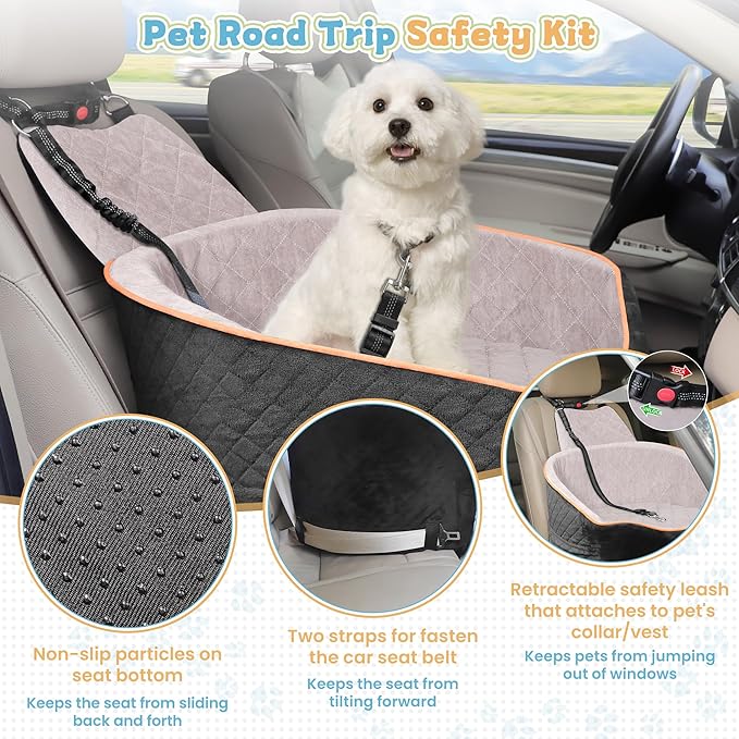 COCASES Dog Car Seats for Small Medium Dogs, Height-Adjustable Dog Booster Car Seat, Detachable and Washable Car Dog Bed with Seat Belt for Pet Under 35lbs Car Trip