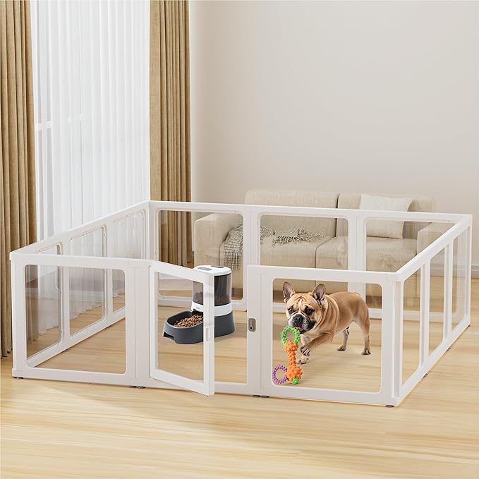 Citylife Dog Playpen with Door Clear Pet Playpen for Indoor Outdoor Easy to Install and Remove Puppy Playpen for Dogs, Cats, Bunnies, Pigs, 12 Panels