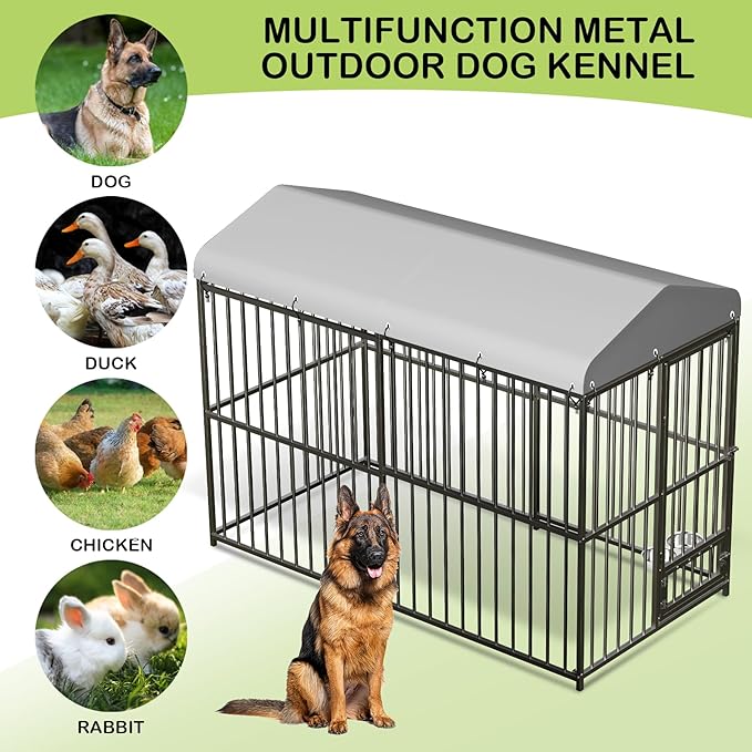 8x4x6 FT Outdoor Dog Kennel,Heavy-Duty Enclosures Outside with UV-Resistant Waterproof Roof Cover and Lock,for Medium and Large Dogs,Easy Assembly