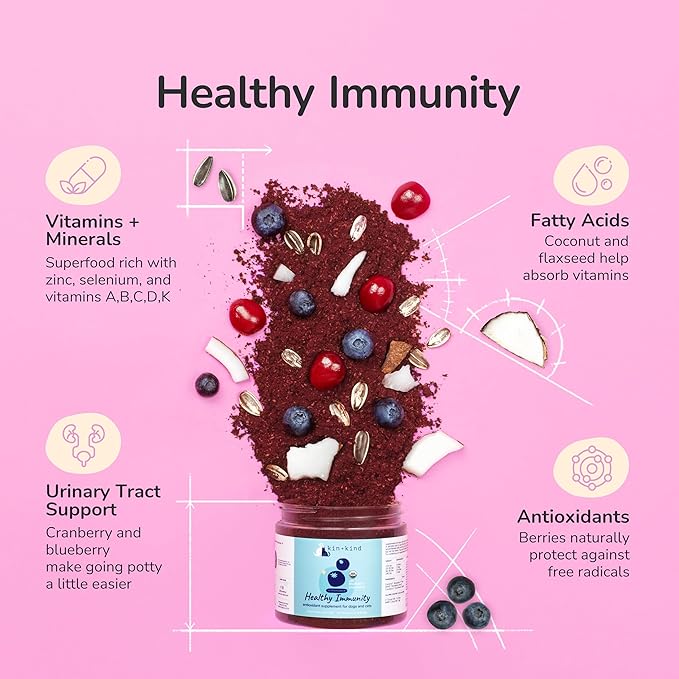 kin+kind Dog Supplement Powder - Supplement for Dogs & Cats for Healthy Immunity - Bladder Support - Natural Formula with Organic Cranberry, Blueberry and Coconut - Made in USA - Bundle (3 x 4 oz)