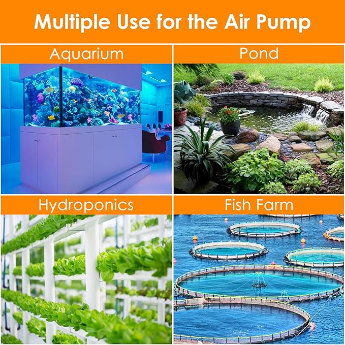 AquaMiracle 6/8/16W Quiet Fish Tank Air Pump 200/317/475GPH High Pressure Aquarium Air Pump Commercial Air Pump Pond Aerator Bubbler Hydroponics Air Pump