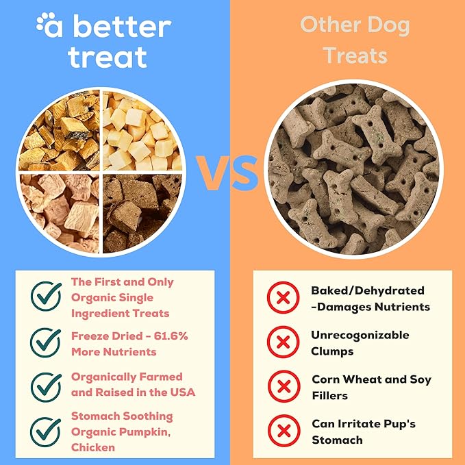 A Better Treat – Freeze Dried Organic Pumpkin, Wild Caught Salmon, Organic Grass Fed & Finished Pasture Raised Beef, Organic Chicken Dog and Cat Treats | Healthy, Diabetic Friendly | Made in The USA