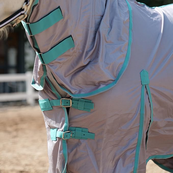 Horse Fly Sheet with Detachable Neck Cover & Belly Wrap, Adjustable Fly Sheet for Horses, Ventilated Airflow Mesh Equine Cooling Summer Flysheet Grey 84