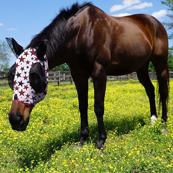 Harrison Howard Super Comfort Stretchy Fly Mask Large Eye Space with UV Protection Soft on Skin with Breathability Dream Star M Cob