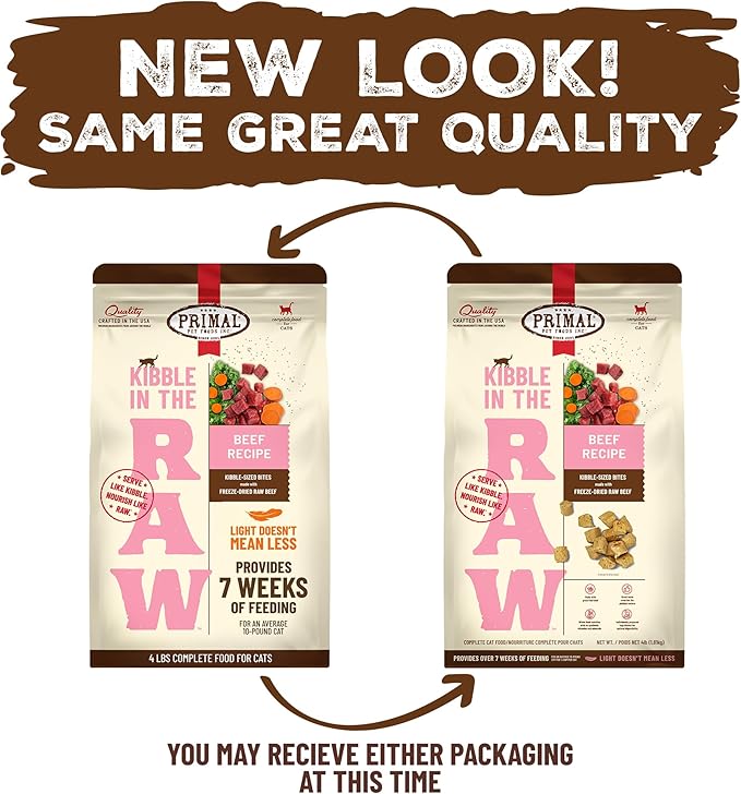 Primal Kibble in The Raw, Freeze Dried Cat Food, Beef, Scoop & Serve, Made with Raw Protein, Whole Ingredient Nutrition, Crafted in The USA, Dry Cat Food, 64 Ounce (4 lb) Bag