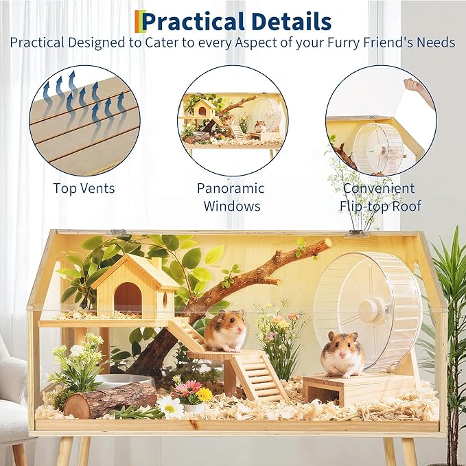 Hamster Cage with Legs, 40" L x 20" W x 47.5" H Large Hamster Habitats Enclosure with Acrylic Window & Openable Top,Small Animal Cage Chew Proof for Guinea Pig, Chinchilla, Gerbil