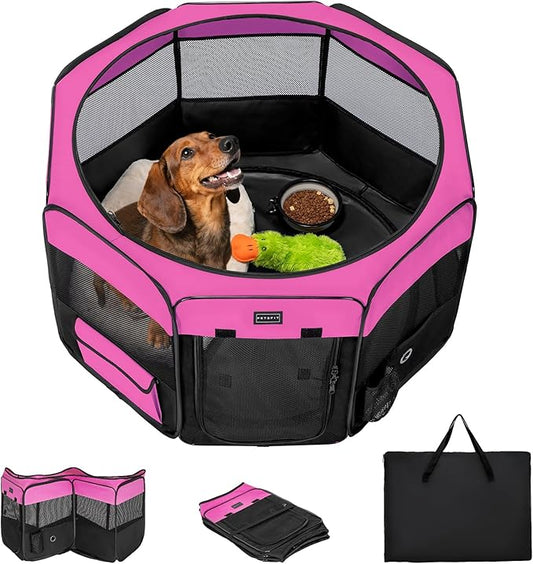 PETSFIT Portable Dog Playpen,36" Dog Play Pen Indoors with Removable Waterproof Mat & Zippered Roof | RV, Camping, Travel Dog Pen | Whelping & Cat Observation Space(36" L x 36" W x 21" H)