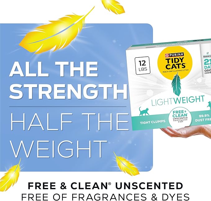 Purina Tidy Cats Lightweight Free and Clean Unscented, Multi-Cat, Clumping, 99.9 Percent Dust Free Cat Litter - 12 lb. Box