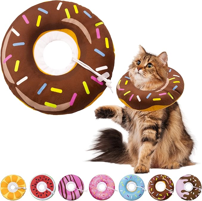 Cat Cone Collar Soft, Adjustable Cat Recovery Collar for Small Medium Large Cats, Cute Donut E Collar After Surgery, Elizabethan Cones for Cats Kittens After Surgery(Donut Brown, Large)