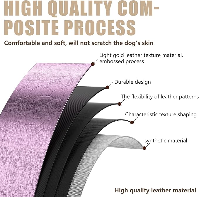 AirTag Dog Collar - Leather Dog Collar with Airtag Holder | IP68 Waterproof AirTag Holder with Metal Buckle, Comfortable GPS Dog Collars Tracker for Medium Large Dogs (Rose Gold, M)