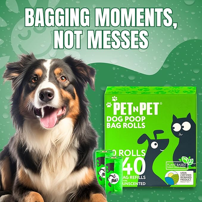 Pet N Pet 540 Counts Green Poop Bags for Dogs, 38% Plant Based & 62% PE Extra Thick Dog Poop Bags Rolls, 9" x 13", Unscented Dog Waste Bag, Pet Supplies for Dogs