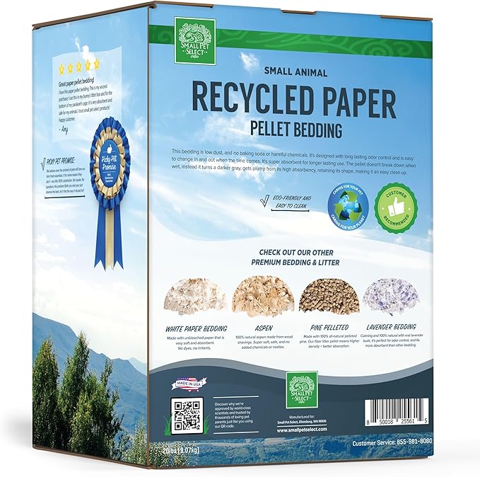 Small Pet Select Recycled Paper Pellet Bedding, Litter for Rabbit, Guinea Pig, Hamster, Bunny and Other Small Animals, 20lb