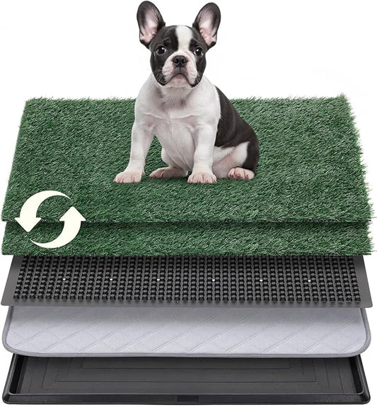 Dog Grass Pad with Tray, 30"x20" Medium Grass Pad for Dogs Potty with 2pcs Artificial Grass, Indoor Dog Litter Box for Balcony Apartment, Realistic, Washable, Less Odor