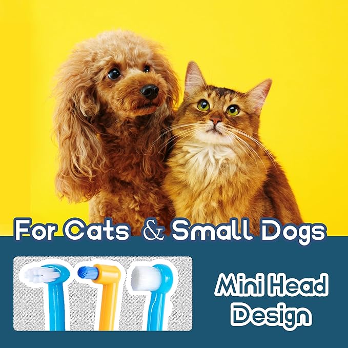 Small Dog Toothbrush, Cat & Puppy Tooth Brushing Kit, Mini Tuft Horizontal Head Teeth Brush for Kitten & Tiny Pet, Doggy Toothbrushes Deep Dental Cleaning, 3 PCS