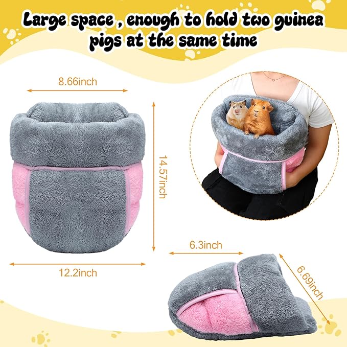 Wenqik 2 Pcs Guinea Pig Bed Cuddle Warm Hideout Small Animal Sack Cozy House Bedding Sleeping Cushion Portable Pet Carrier Cage Nest for Rabbit Hamster Rat (Gray, Pink,Plain)