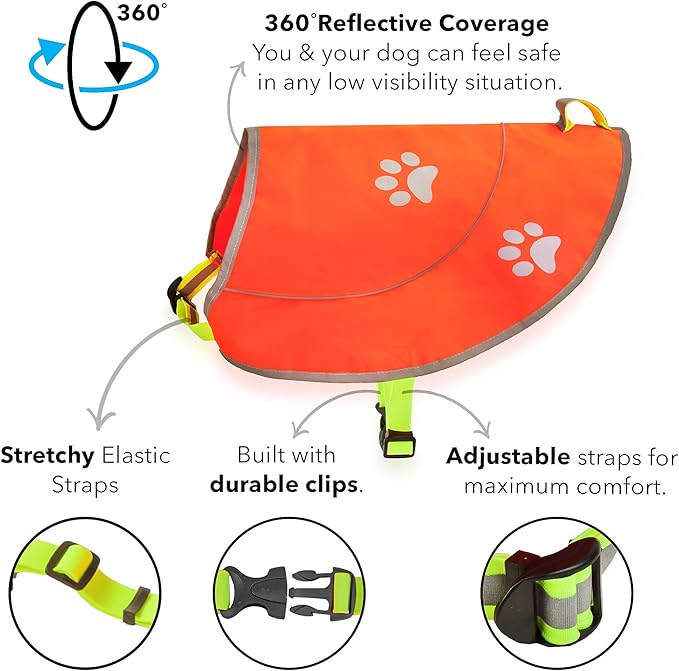 Dog Reflective Vest - Comfortable Jacket Safety Hunting, High Visibility for Dogs with Elastic Straps and Clasp Closure- Orange, X-Small