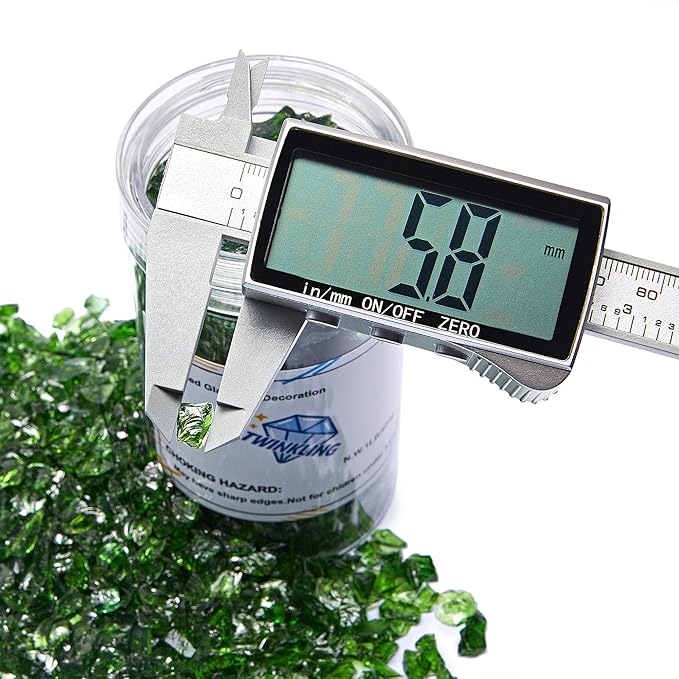 TWINKLING High Luster Fire Glass Gravel Stone Glitter,Broken Glass,Fire Gems Chips,Crushed Glass for Fire Pit Crafts Resin Art Aquarium Garden Decoration,3-6mm,1-Pound Jar (Dark Green)