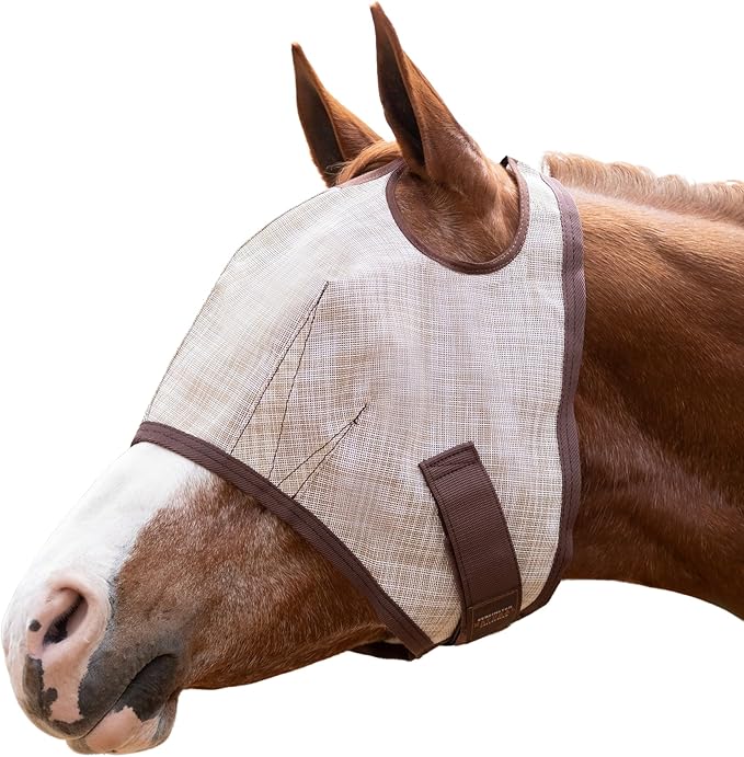 Kensington UV Horse Fly Mask with Web Trim - Protective Mask with Dual Ear Opening & Forelock Freedom - Medium, Desert Sand