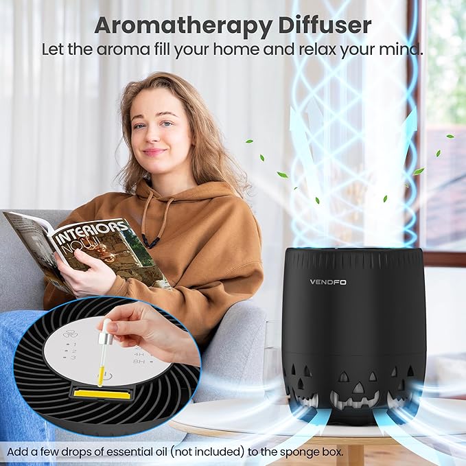 Air Purifiers for Home Bedroom up to 1076ft², True HEPA Air Filters Dust Pets Smoke Hair, 3 Fan Speeds Quiet, Timer Settings, Rechargeable Air Cleaner Office, Bedroom, Pets, Car(Black)