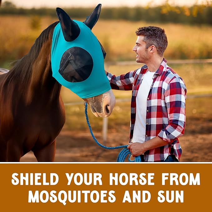 Horse Fly Mask - Durable Equine Fly Mask with Full Coverage for Eye & Ear - Stretchable, UV & Sun Protection Flymask for Horses, Ponies & Mini Horses - Horse Face Cover for Pasture & Trail - Stars