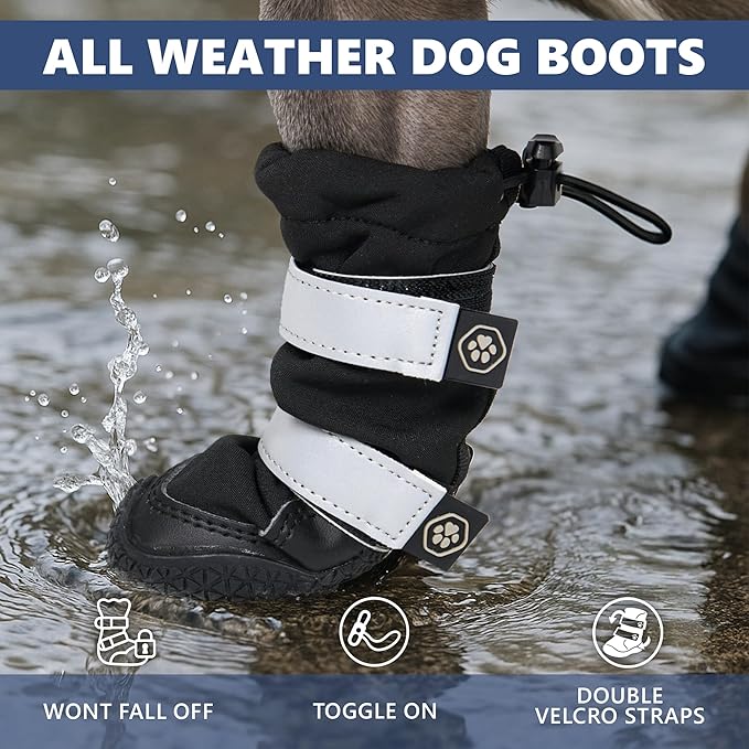 Spark Paws Dog Shoes, Waterproof Dog Boots for Medium to Large Dogs, Non Slip, Breathable Dog Booties and Paw Protectors - 4PCS Doggie Hiking Boots with Reflective Straps - Black, Size 8