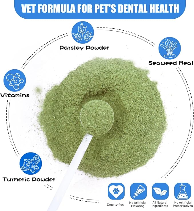 Dog Teeth Cleaning Powder, Dog Dental Powder and Breath Freshener, Plaque Off Pet Tooth Cleaning lab co, Bad Breath & Tartar Remover for Dogs, Natural Herbal Blend - All Breeds & Sizes