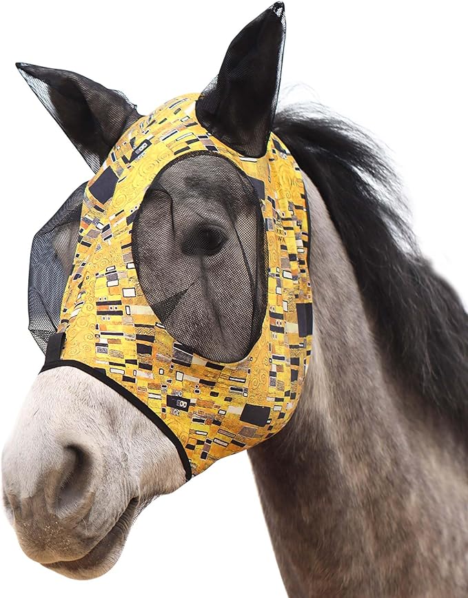 Harrison Howard Super Comfort Stretchy Fly Mask Large Eye Space with UV Protection Soft on Skin with Breathability Golden Shape M