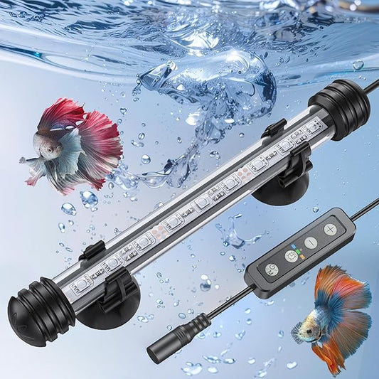 Pawfly 1.8 W Aquarium LED Light 7.5 Inch Underwater Fish Tank Light with Timer Auto On/Off Fish Tank Background Light with 8 Lighting Modes Submersible Multi-Colored Tube Light for Decoration