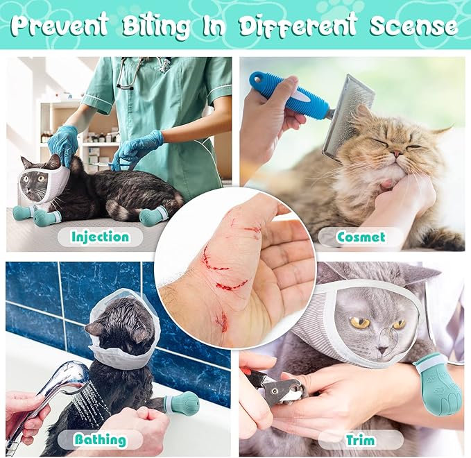 Hillban Cat Muzzle for Grooming with 4 Silicone Boots Breathable Transparent Face Guard Silicone Cat Claw Covers Anti Scratch Booties to Prevent Scratching Biting Bathing Trimming(Medium)