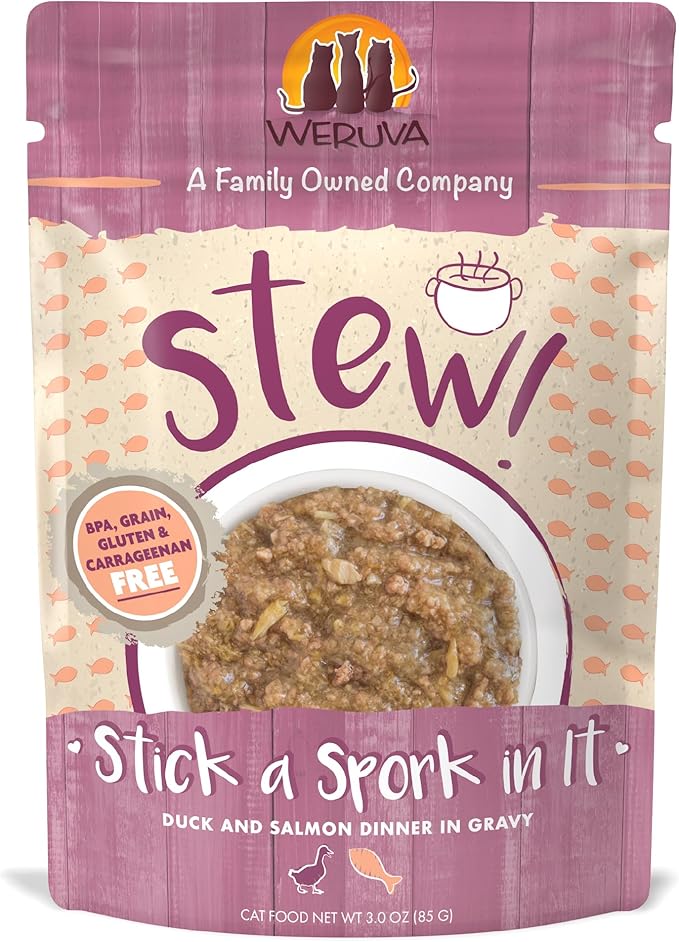 Weruva Classic Cat Stews, Stick A Spork in It with Duck & Salmon in Gravy, 3oz Pouch (Pack of 12)