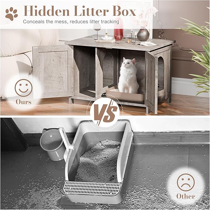 JY QAQA Cat Litter Box Enclosure,Litter Box Furniture Hidden with Barn Door,Wooden Washroom Furniture,Cat House,Fit Most of Litter Box