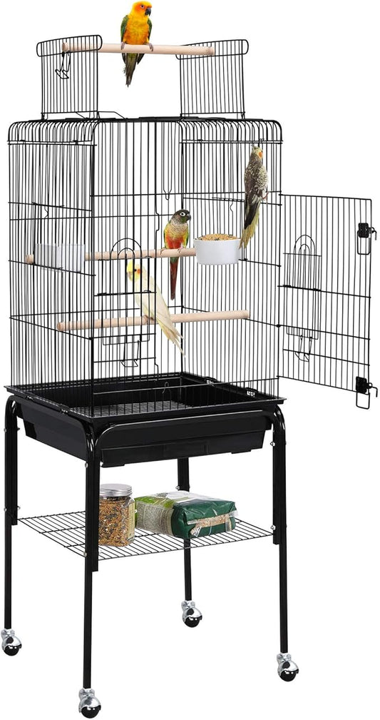 Yaheetech Open Top Rolling Parrot Bird Cage for Cockatiel Sun Parakeet Green Cheek Conure Mid-Sized Parrot Cage with Detachable Stand