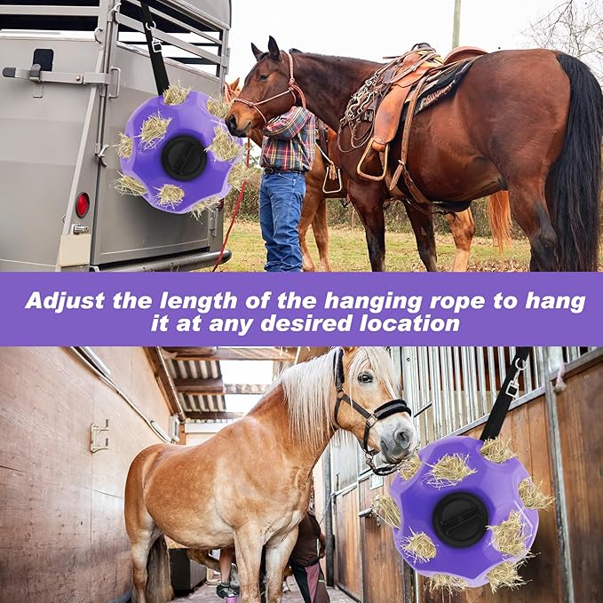 15.75" Hay Ball for Horse with Hanging Strap Slow Feed Horse Treat Ball Extra Large Hanging for Paddock Stall Stable Supplies (Purple)