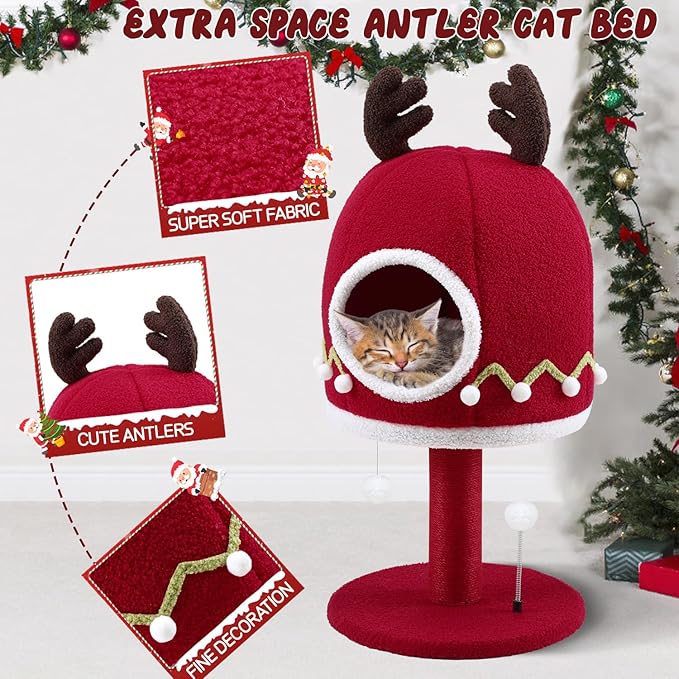 Luxury Treehouse Cat Tree for Indoor Large Cats,54.7'' Tall Modern Wood Cat Tower with 3 Level House,4*Cozy Perch,1*Soft Viewing Bed,Heavy Duty Wide Base,Sisal Scratching Post (33inch)