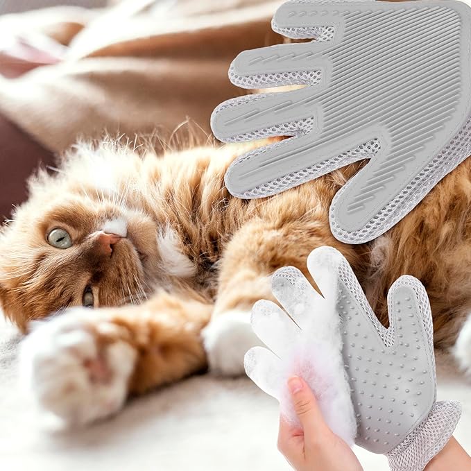 2 in 1 Pet Grooming Glove for Cats & Dogs, Efficient Deshedding Brush Pet Long Short Fur Removal Glove, Gentle Massaging Puppy Kitten Bathing Grooming Brush Tool, Easy Clean Floating Hair Mitt