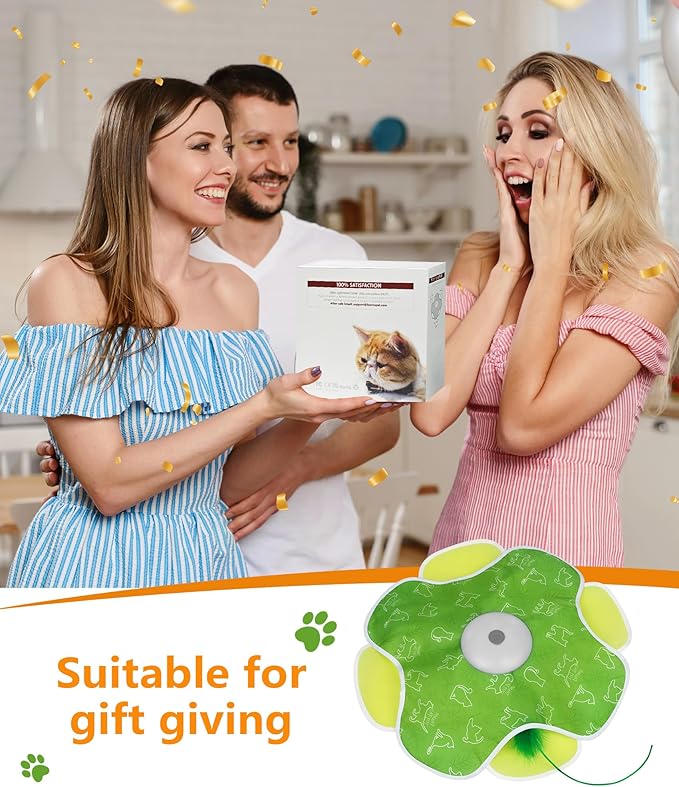 Interactive Cat Toy, Rechargeable Cat Toys for Bored Indoor Adult Cats, Hide and Seek Cat Toy with Motion Activated, Feather Toys, Chirping, Exercise Toys for Indoor Bored Adult Cats