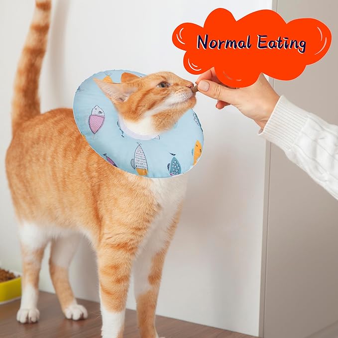 Cat Cone Collar Soft, Spay Soft Cones to Stop Licking, Cat Neck Donut Pillow After Surgery, Spay Cones for Kittens, Soft Recovery Cone for Cats, Elizabethan Kitten Cones (Blue Fish, Medium)