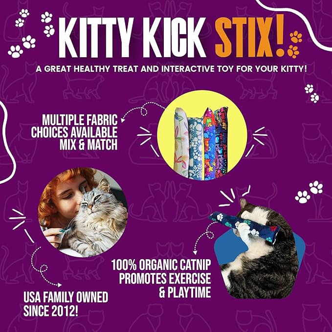 Kitty Kick Stix 15" Catnip Kicker Toy – Set of 2 | Handmade in USA | Interactive Cat & Kitten Toy | Durable Kicker Packed with 100% Potent Catnip for All Breeds (Mystery Choice)