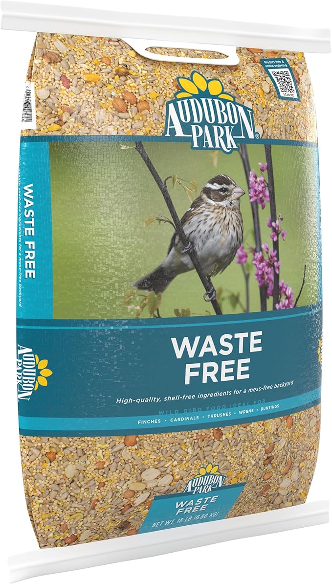 Audubon Park Waste Free Wild Bird Seed, No Mess Bird Food for Outside Feeders, 15-lb. Bag
